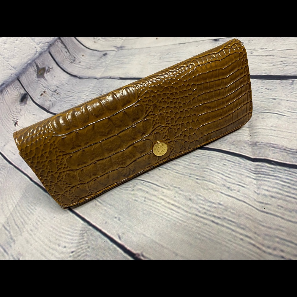 Isaac Mizhari Brown Crocodile Embossed Clutch